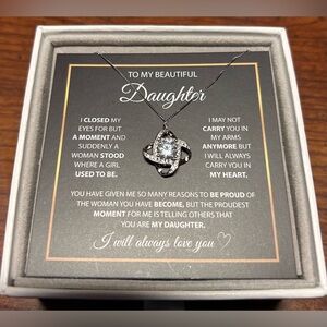 Touching Silver Tone White Crystal Daughter Pendant Necklace